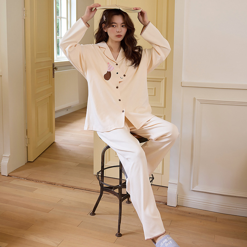pajamas women's spring and autumn 2025 new pure cotton long sleeve plaid cardigan cartoon cotton plus size homewear suit full figure