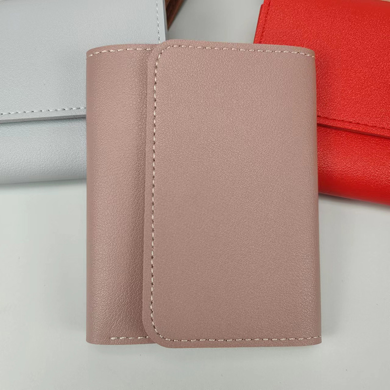 simple short women's wallet student ticket clip multifunctional card holder change three fold ultra-thin glossy wallet details Picture