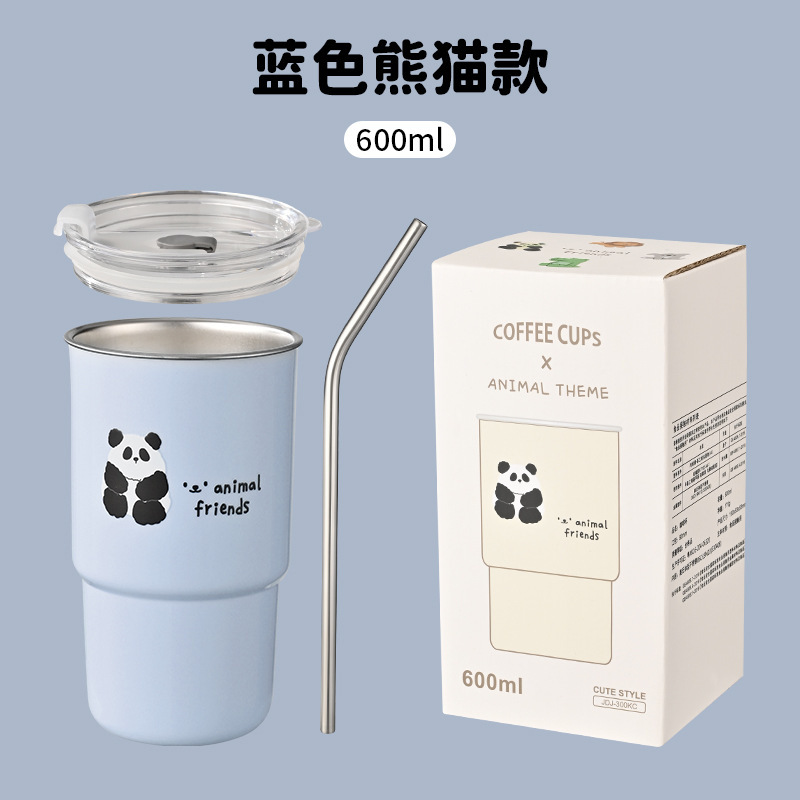 ? 304 stainless steel coffee cup household cups portable water cup creative cartoon mug with lid good-looking cup Item Picture