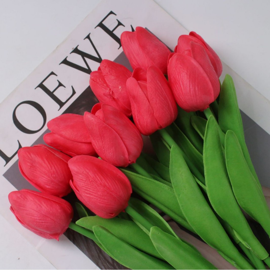 tulip artificial flower wedding fake flower bouquet shooting props home living room decoration pu artificial flower wholesale Item Picture