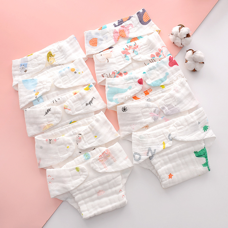 cotton diaper pants cartoon printed diaper three-dimensional side leakage prevention waterproof diaper pants infants baby diaper gauze Application Scenario