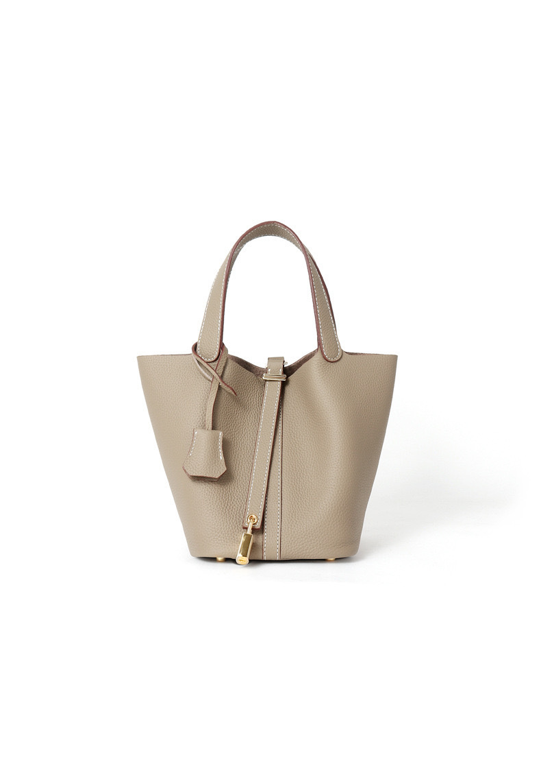 bag 2025 new bucket bag vegetable basket women's bag genuine leather handbag mummy bag bridal wedding bag high sense details Picture