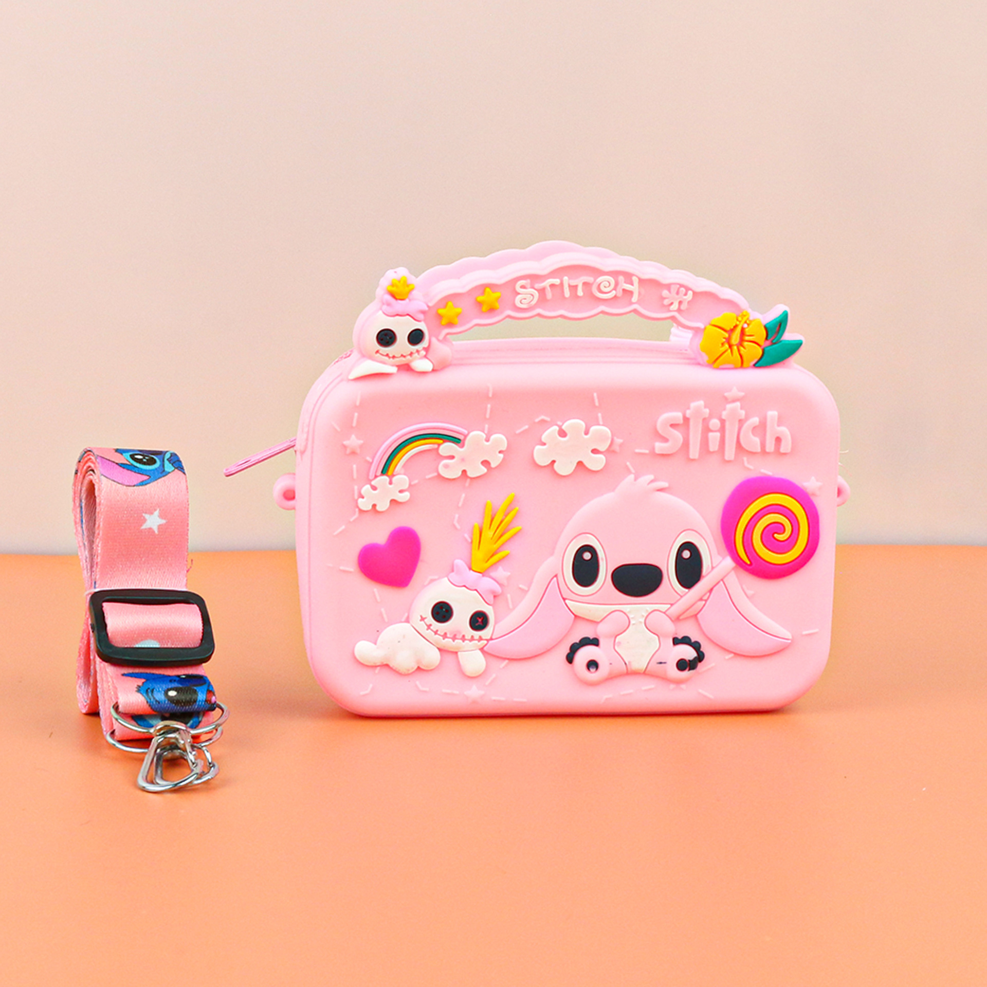 spot cartoon silicone handbag  children mini crossbody pouch silicone coin purse headset storage bag Item Picture