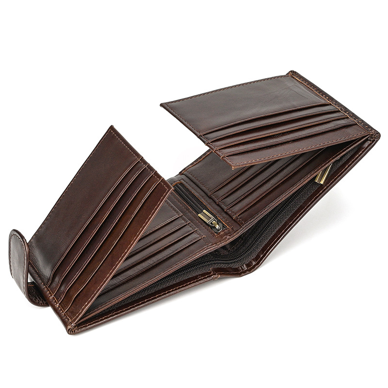 amazon men's wallet rfid genuine leather vertical wallet casual fashion multi-card-slot vintage cowhide coin purse details Picture