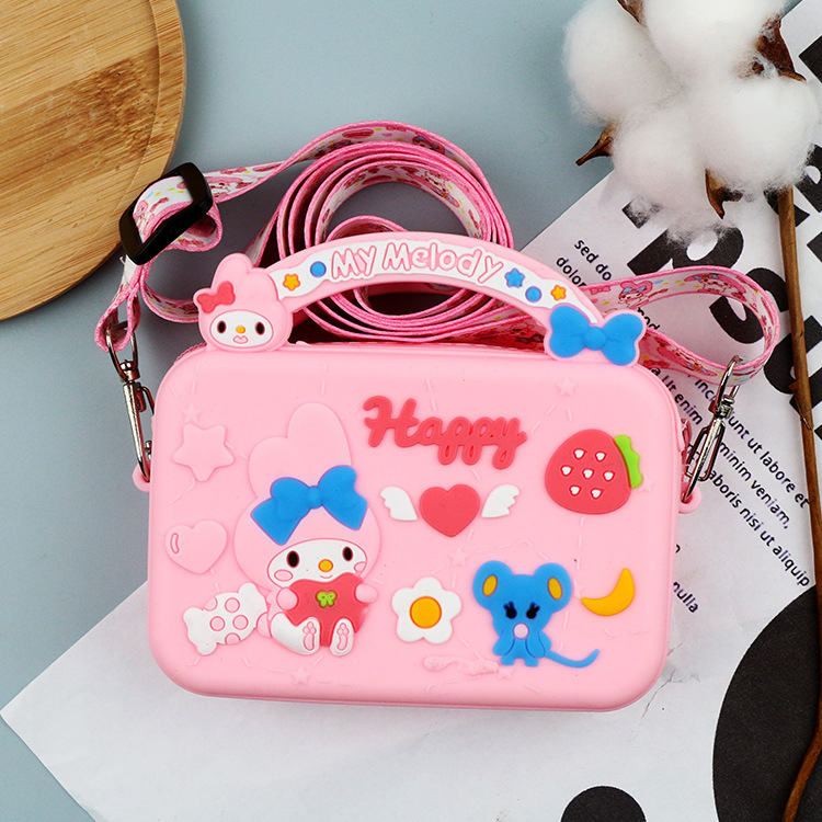 spot cartoon silicone handbag  children mini crossbody pouch silicone coin purse headset storage bag details Picture