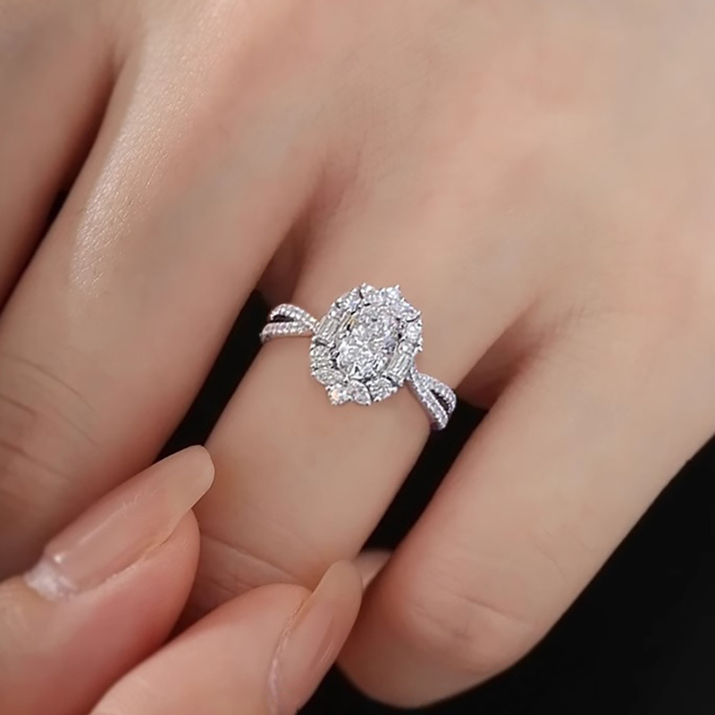 luxury design imitation moissanite oval big diamond carat diamond ring white gold color group zircon ring female wholesale Application Scenario