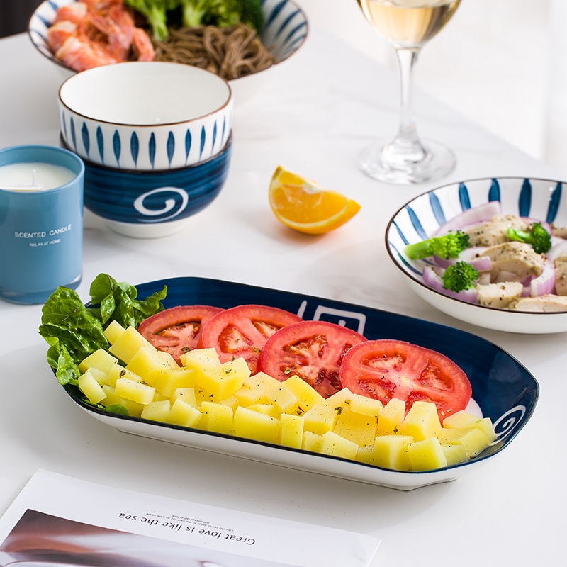 japanese style bowl dish & plate tableware set household jingdezhen underglaze ceramic fish plate wholesale noodle bowl soup bowl Specification drawing