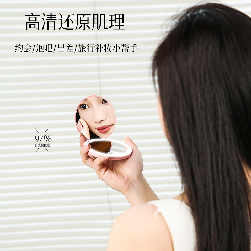 new mini portable led luminous makeup mirror round stackable with light cosmetic mirror printable logo full figure