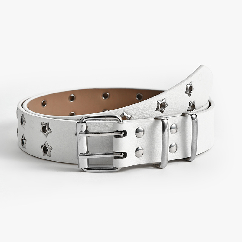 strict selection korean style hollow punk casual belt women's fashion xingx eyelet decoration double row belt women's Specification drawing