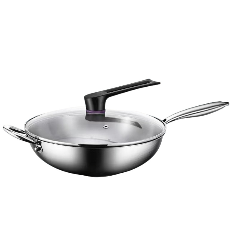 316 stainless steel wok household uncoated non-stick cooker induction cooker applicable to gas stove pan deepening frying pan details Picture