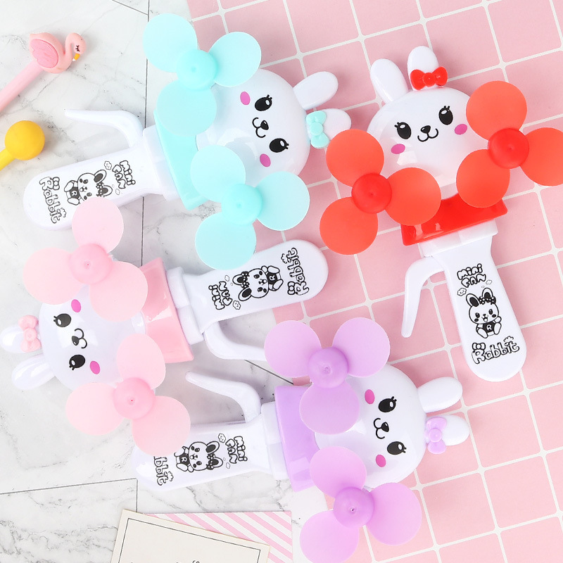 cartoon rabbit double fan blade double-headed hand pressure fan children outdoor hand-held hand-cranked portable and cute mini little fan Item Picture