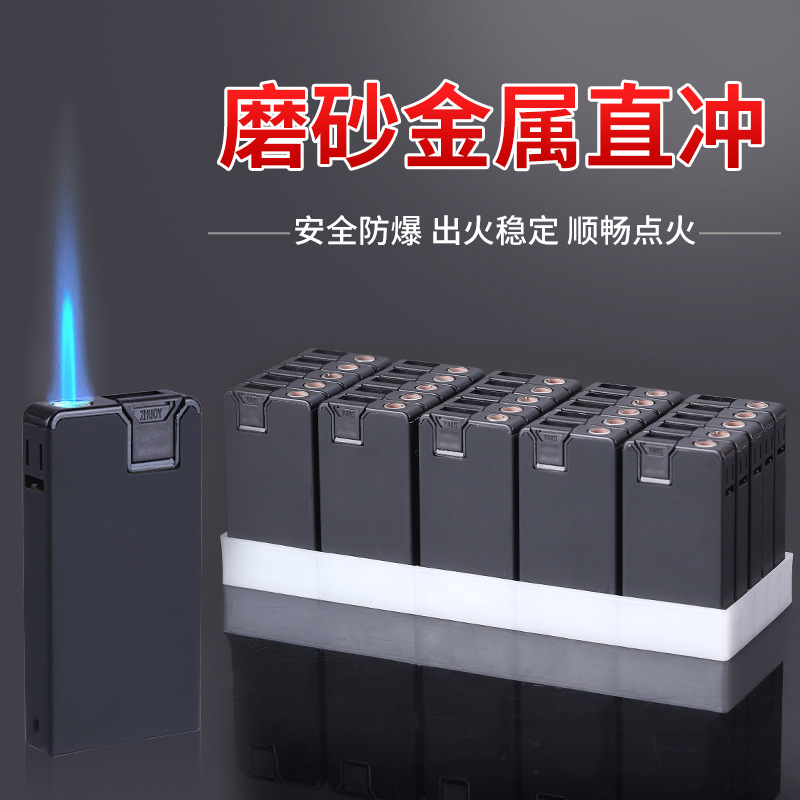 high-end frosted black metal steel casing windproof torch lighter printing advertising logo wholesale thickened explosion-proof details Picture