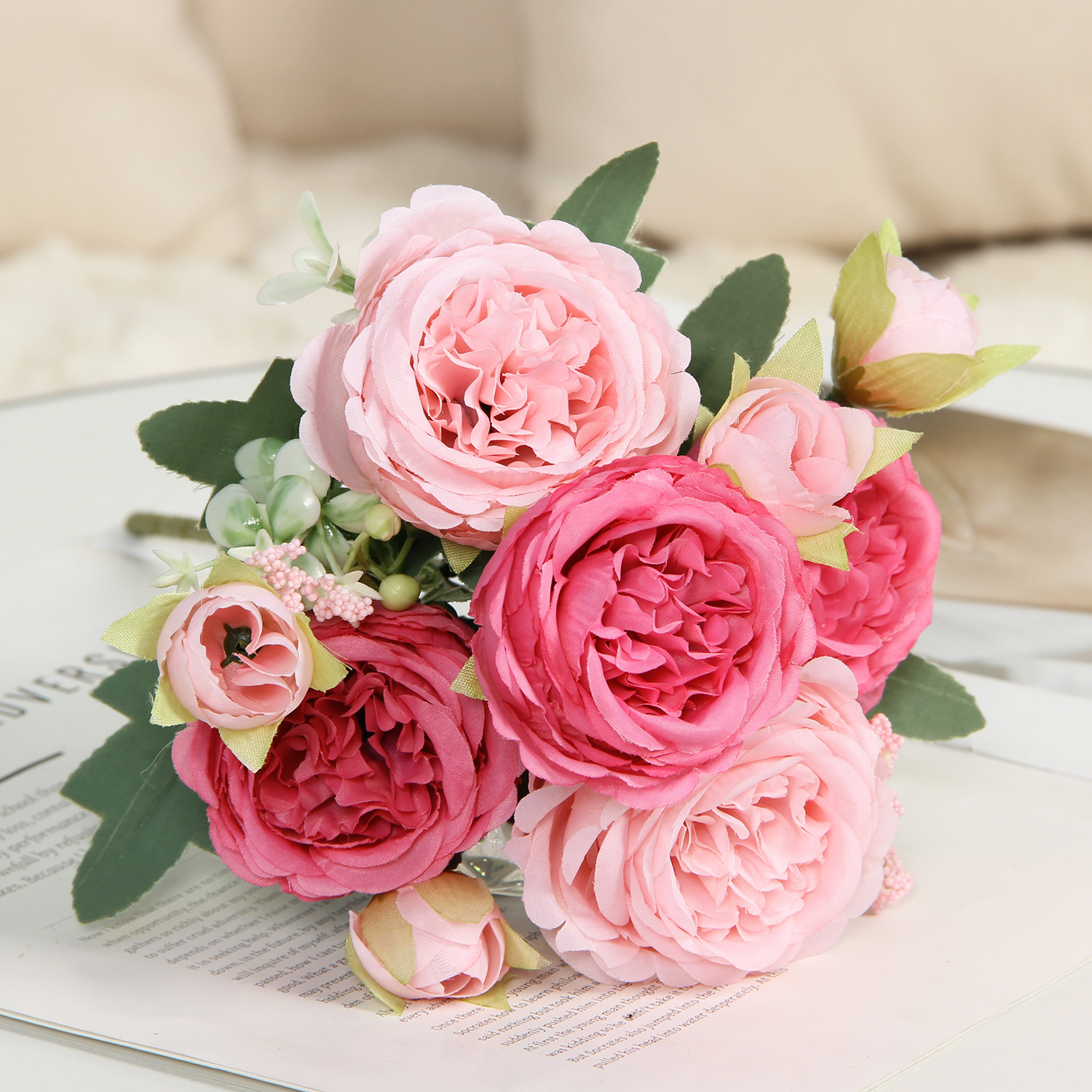 in stock wholesale home decoration simulation fake flower small handle bunch of roses wedding decoration simulation 5 persian roses details Picture