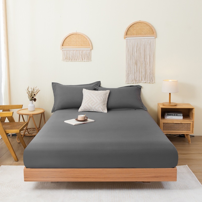 solid color sanding single fitted sheet comfortable skin-friendly cotton single twin coverlet bed sheet dustproof protective bedding wholesale Item Picture