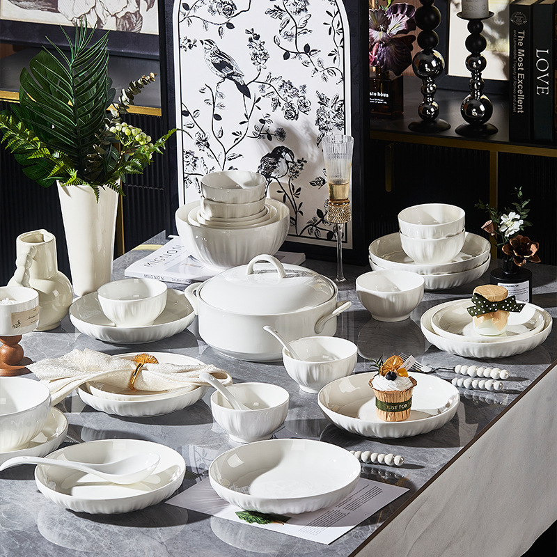 underglaze tableware bowl and dish set household jingdezhen pure white 2024 simple ceramic bowl and plate advanced housewarming new details Picture