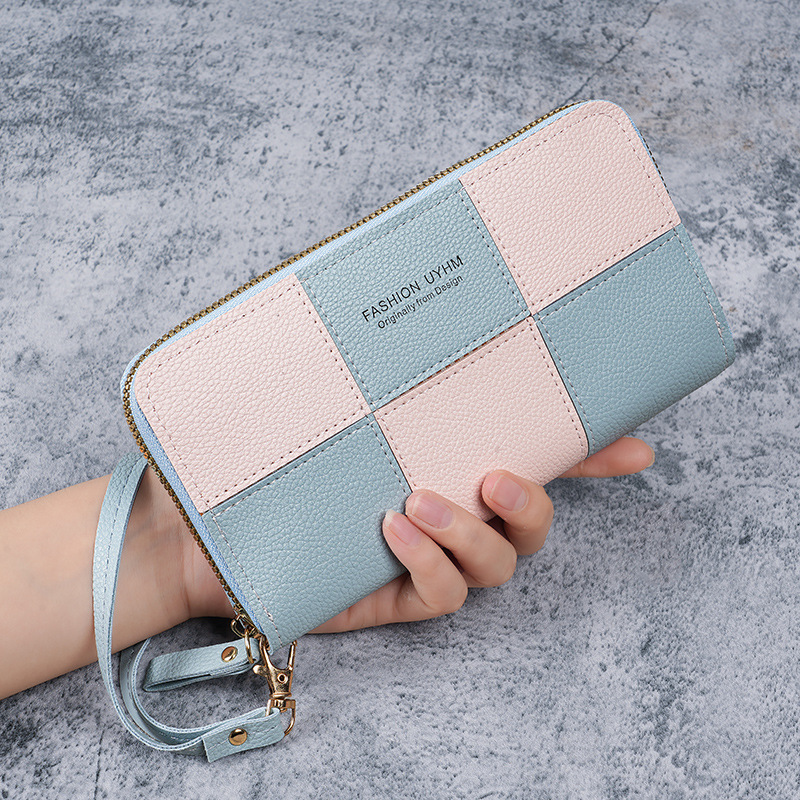 new wallet women's long patchwork retro single zipper handbag large capacity change and mobile phone bag practical wrist bag Specification drawing
