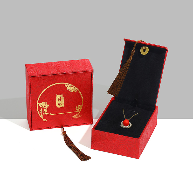 ancient style calligraphy crafts jewelry box vintage linen tassel bracelet box wholesale jade beads calligraphy packaging box full figure
