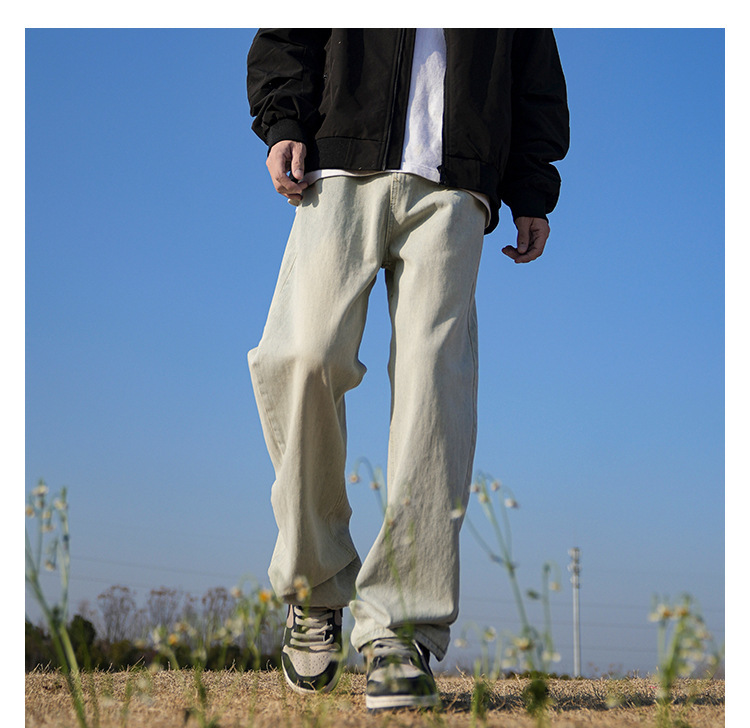 nasa retro washed jeans men's spring and autumn 2025 american high street loose wide-leg straight pants trousers full figure