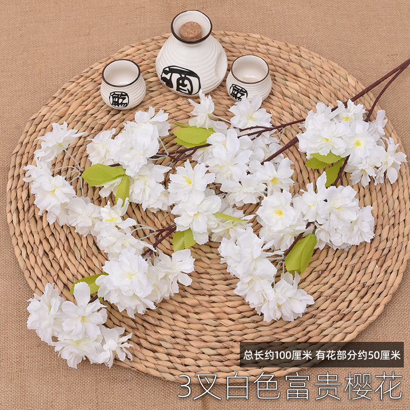 artificial cheery branch wedding pear flower peach tree plastic fake flower rattan decorative suspended ceiling silk flower indoor living room floor Item Picture