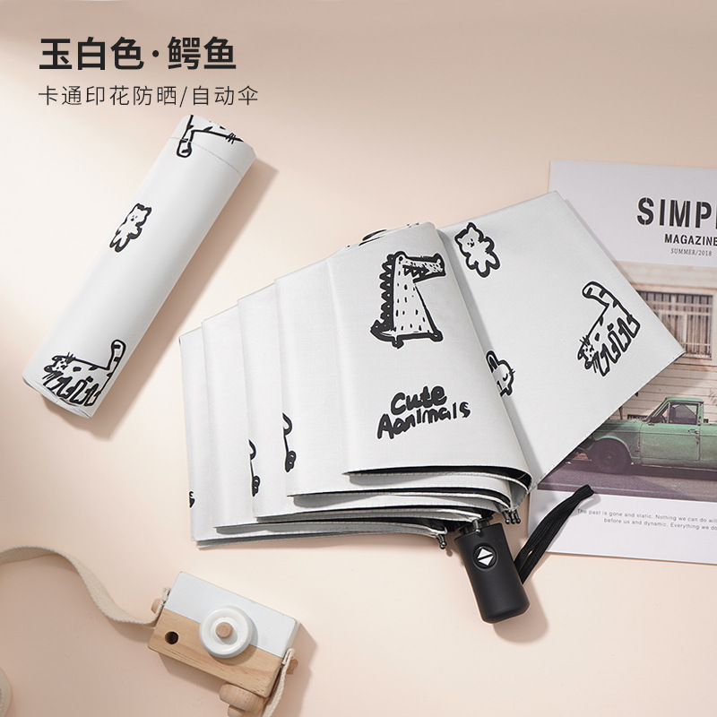 umbrella rain and rain dual-use cute painter hand-made sun protection umbrella automatic folding uv protection sun umbrella full figure