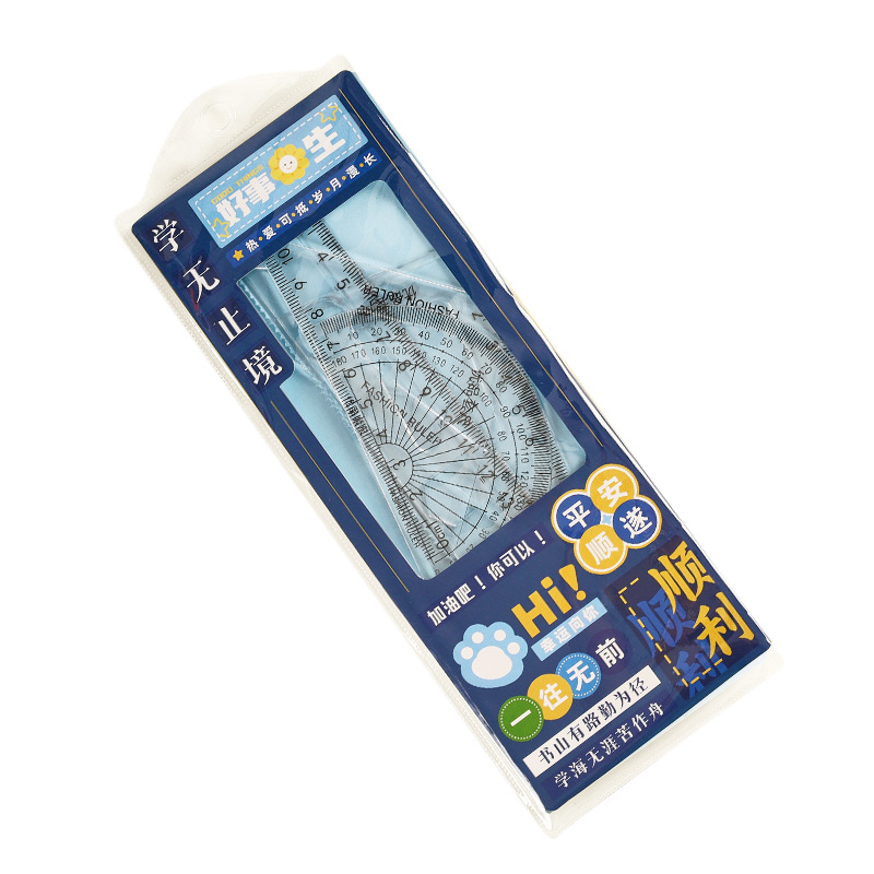creative inspirational ruler sets student four-piece set good-looking transparent ruler set square protractor rulers set wholesale Item Picture