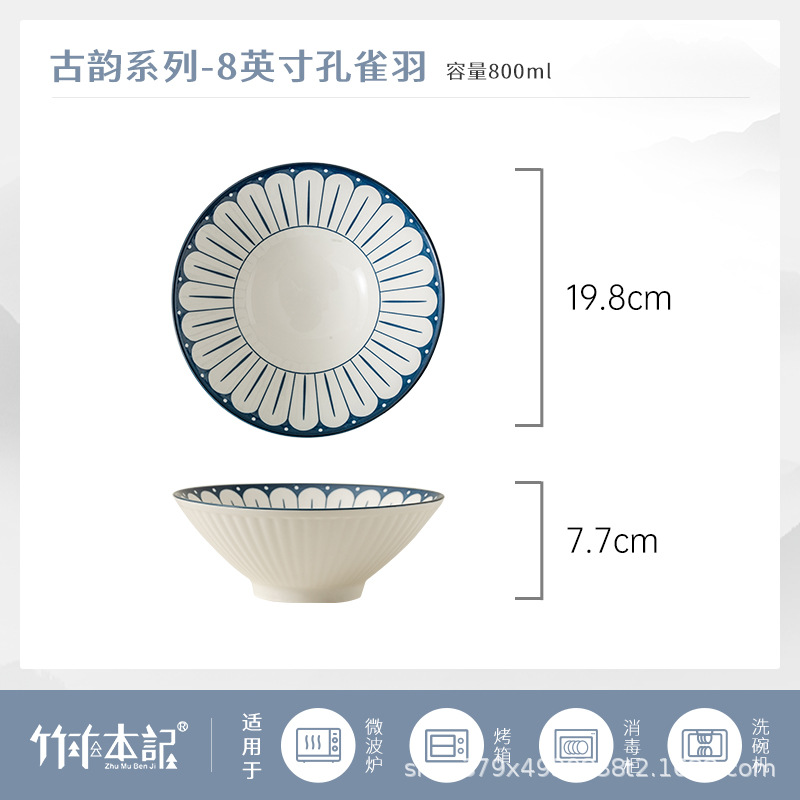 japanese-style rain-hat shaped bowl 8-inch ceramic underglaze exquisite household minimalist tableware ramen bowl soup bowl good-looking sweet Application Scenario