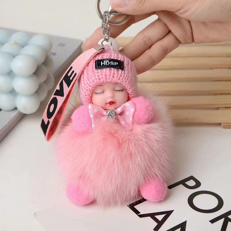 automobile hanging ornament sleeping doll cartoon key button plush puppet and doll wholesale cute factory supply Application Scenario