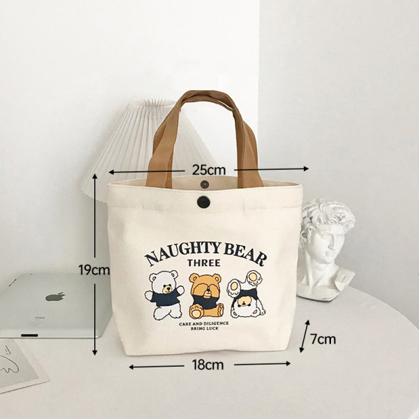 [new arrival 0.01] bear canvas bag portable work trumpeter bento bag handbag canvas bag full figure