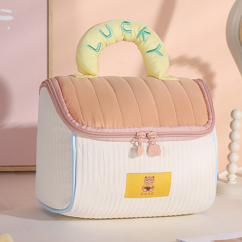 hand gift flannel large capacity cute small house contrast color cosmetic bag portable waterproof travel toiletries storage bag Application Scenario