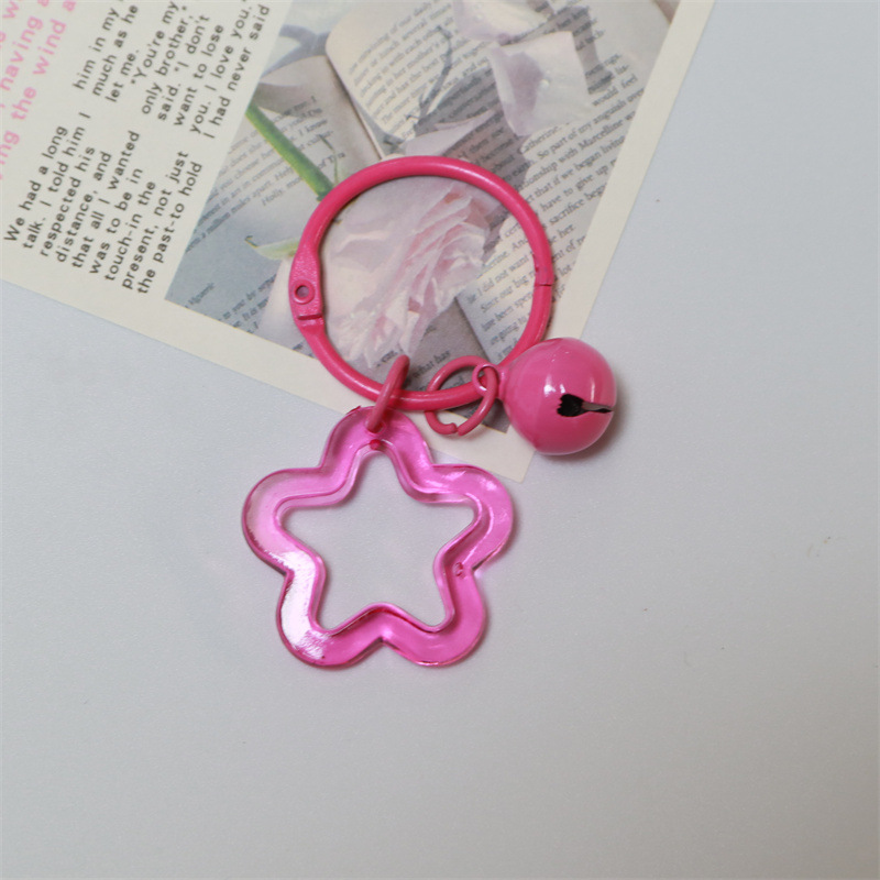 acrylic color five-pointed star key ring earphone sleeves handbag pendant paint circlip bell decorative keychain Item Picture