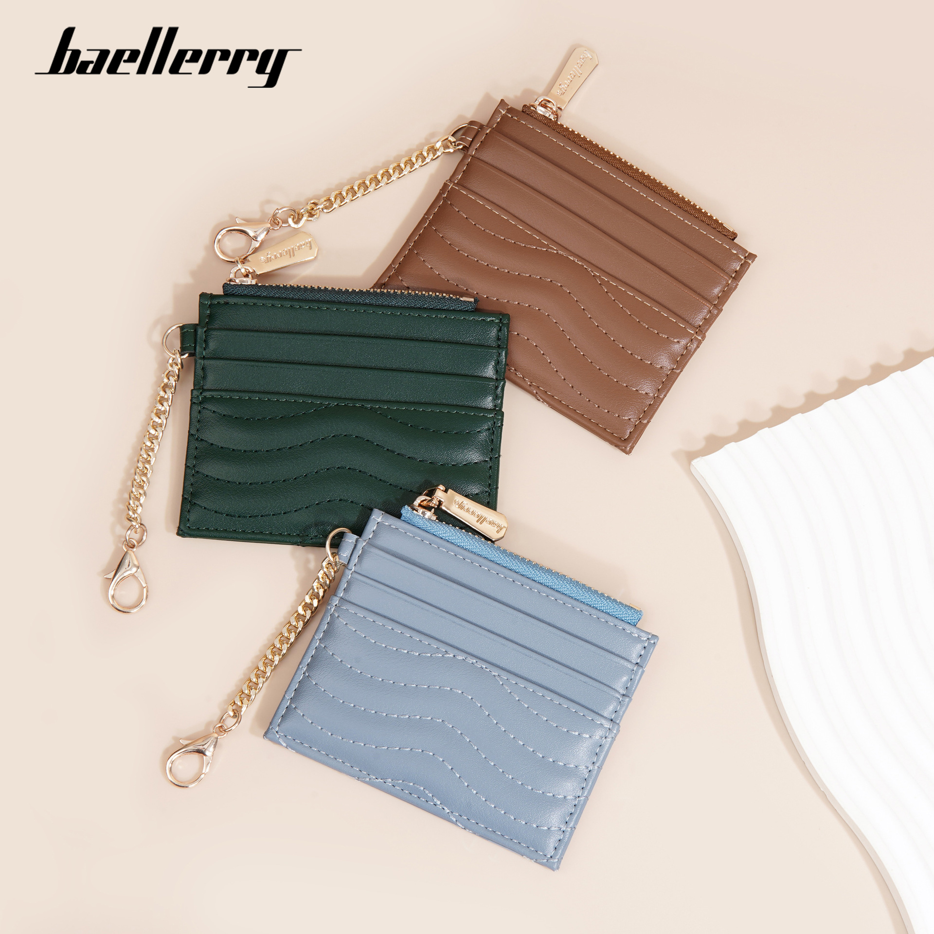 new ladies card holder baellerry cross-border quilted multiple card slots chain coin purse mini small coin purse details Picture