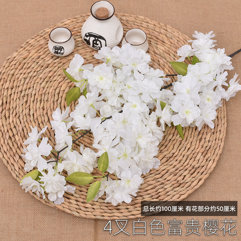 artificial cheery branch wedding pear flower peach tree plastic fake flower rattan decorative suspended ceiling silk flower indoor living room floor Specification drawing
