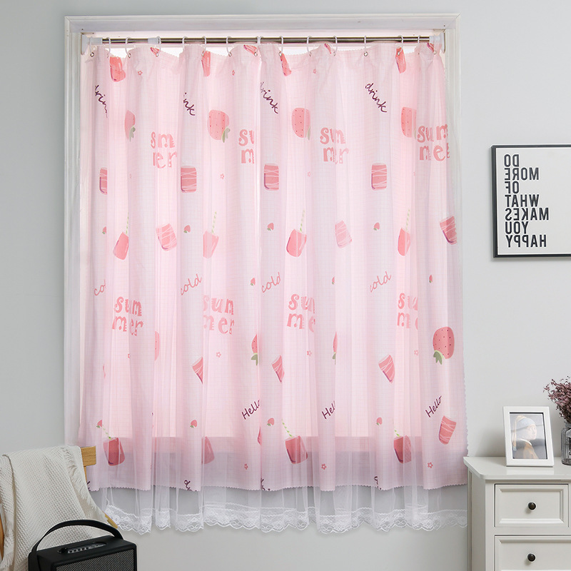 no punching hang ring punching shading curtain dormitory bedroom bay window kitchen light transmission nontransparent mesh curtains cloth finished product Application Scenario