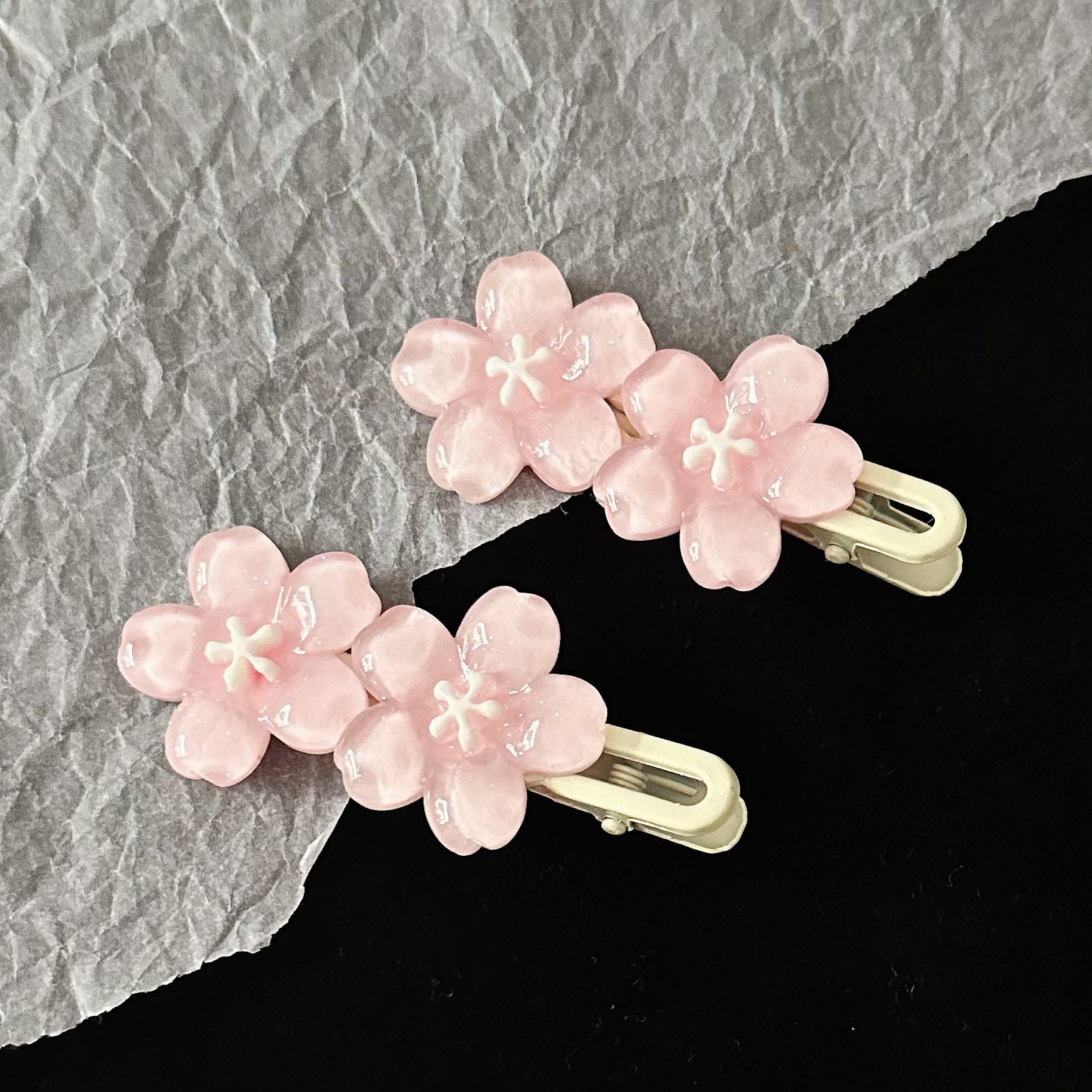 romantic pink cherry blossom barrettes good-looking sweet high sense girl bangs side hairpin accessories hair accessories wholesale details Picture