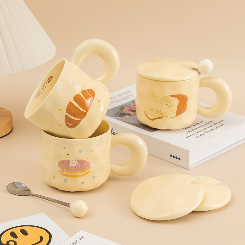 milk fufu cute ceramic cup girls good-looking mug with cover spoon dormitory couple office coffee cup Specification drawing