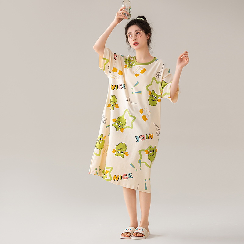 pure cotton nightdress women's summer 2025 new summer pajamas short-sleeved thin sweet girl's dress round neck Item Picture