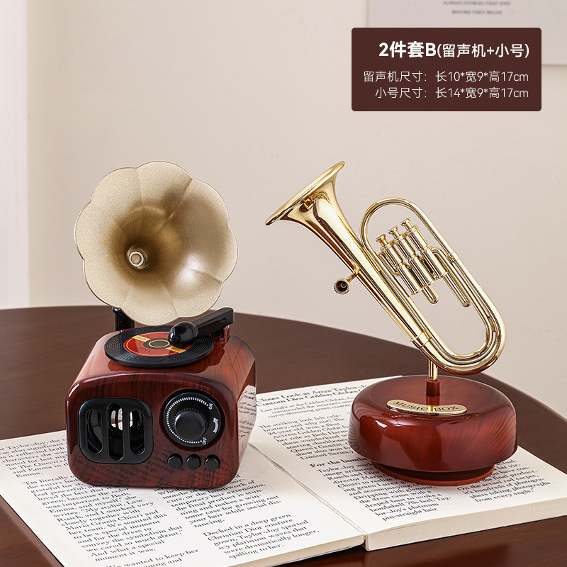 american retro phonograph decoration nostalgic old object small music box bookcase desktop music box home decoration Item Picture