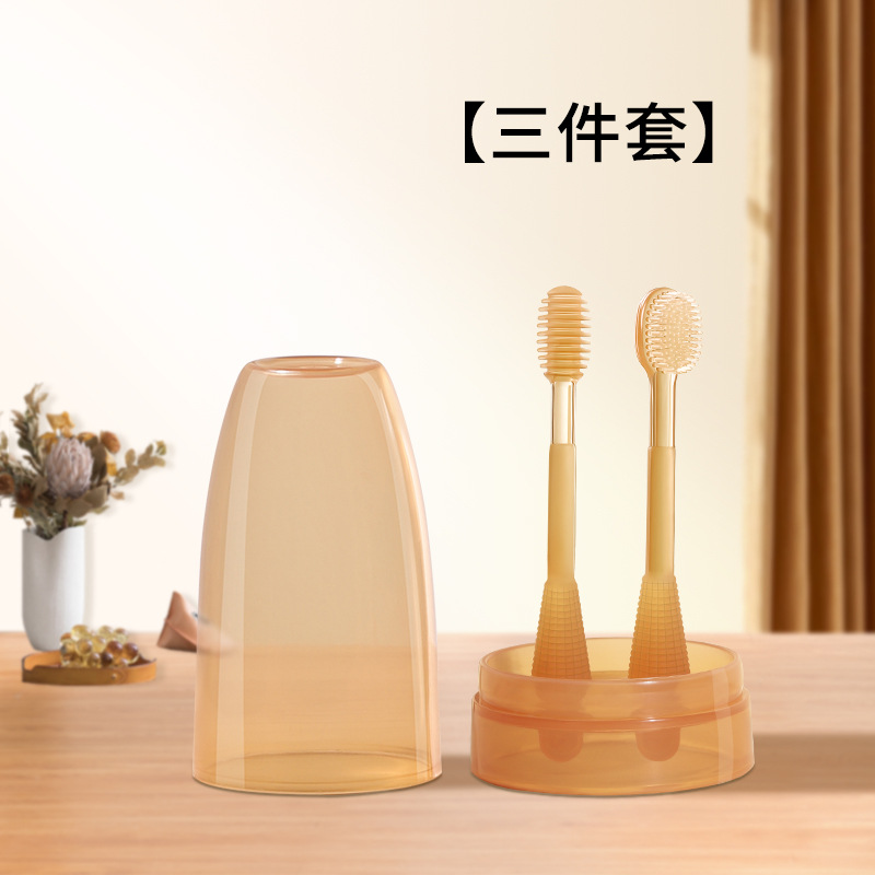 children's edible silicon baby toothbrush integrated molding water boiling suitable infant nipple tongue cleaning 3-piece set details Picture