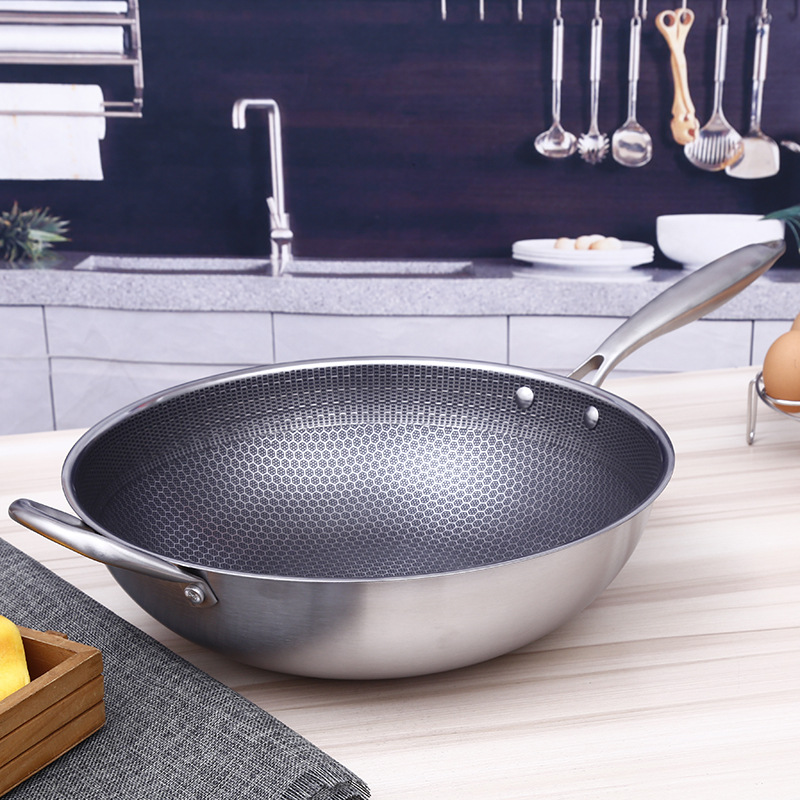 stainless steel frying pan non-lampblack honeycomb frying pan non-stick composite bottom non-stick frying pan new year gift pot wholesale Specification drawing