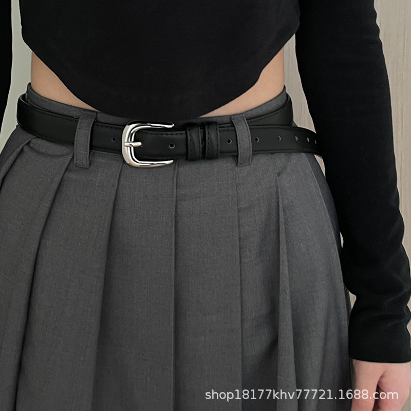 simple all-match belt pants ladies new belt black korean student korean style pant belt thin punch-free full figure