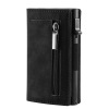 new leather wallet for man automatic pop-up credit card box ultra-thin rfid anti-theft card swiping bag metal card holder Item Picture