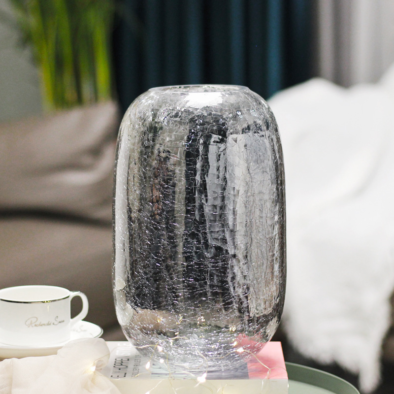 creative large light luxury crack iceglass vase ryuguang transparent vase american style furnishings decorative flower arrangement decoration full figure
