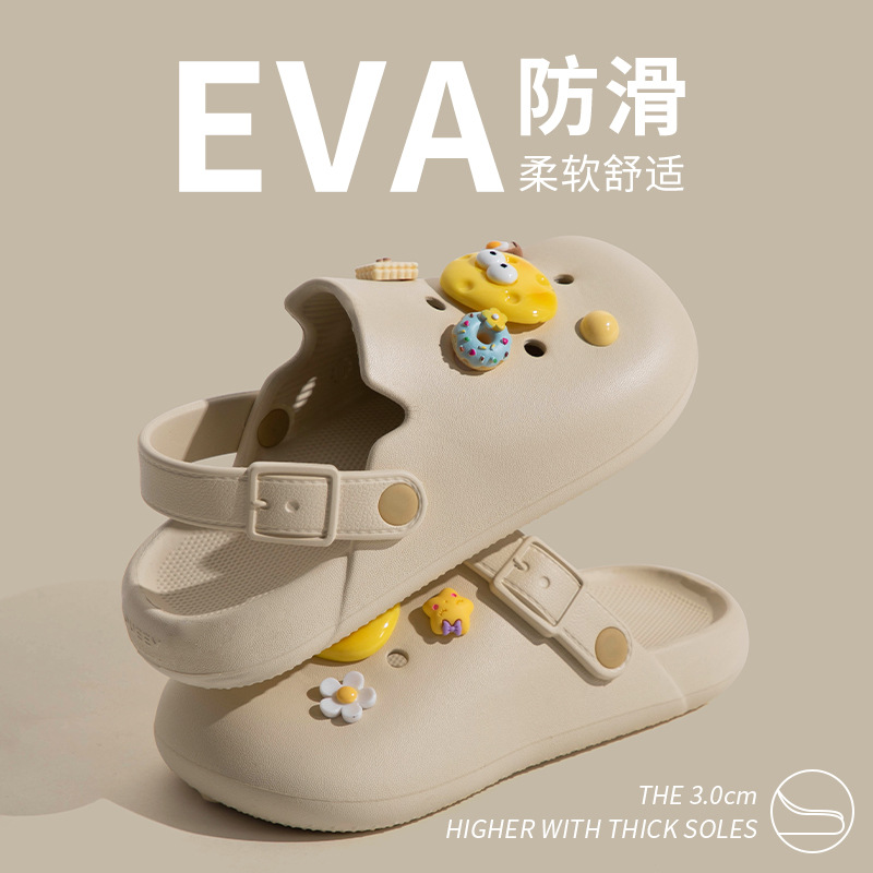 women's outdoor hole shoes summer bathroom non-slip thick bottom toe cap eva shit feeling pregnant women beach slippers summer full figure
