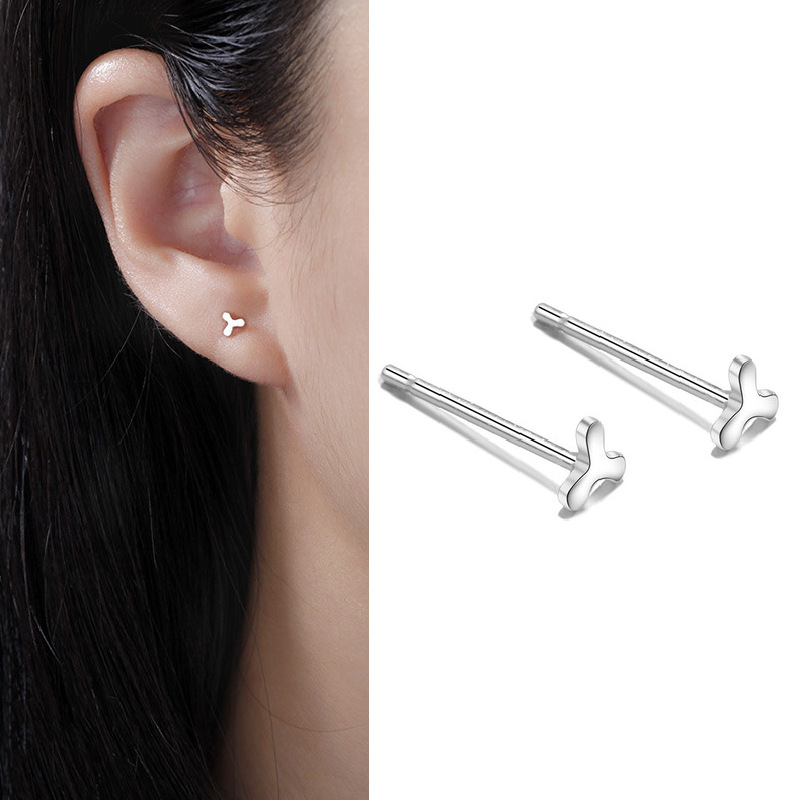 s999 sterling silver stud earrings for women simple graceful petite earrings ear-caring anti-blocking earrings ear bar pure silver auricular needle full figure