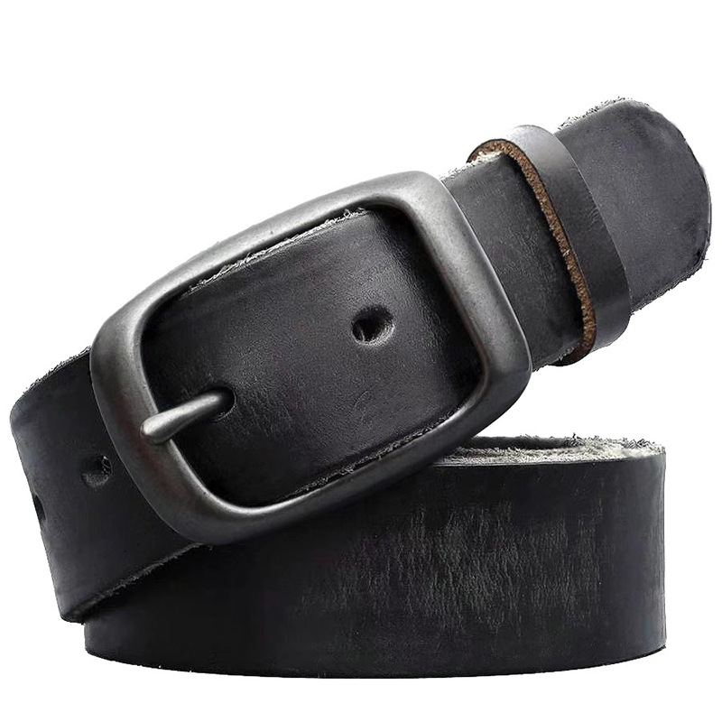 first layer cowhide pin buckle belt men's retro easy matching jeans strap simple casual leather belt men's details Picture