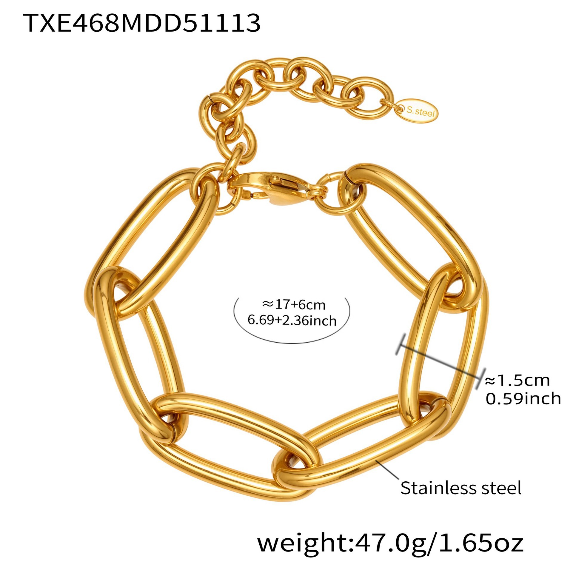 mioli minimalist style metal ring buckle cuban thick chain bracelet necklace 18k gold plated stainless steel jewelry Specification drawing