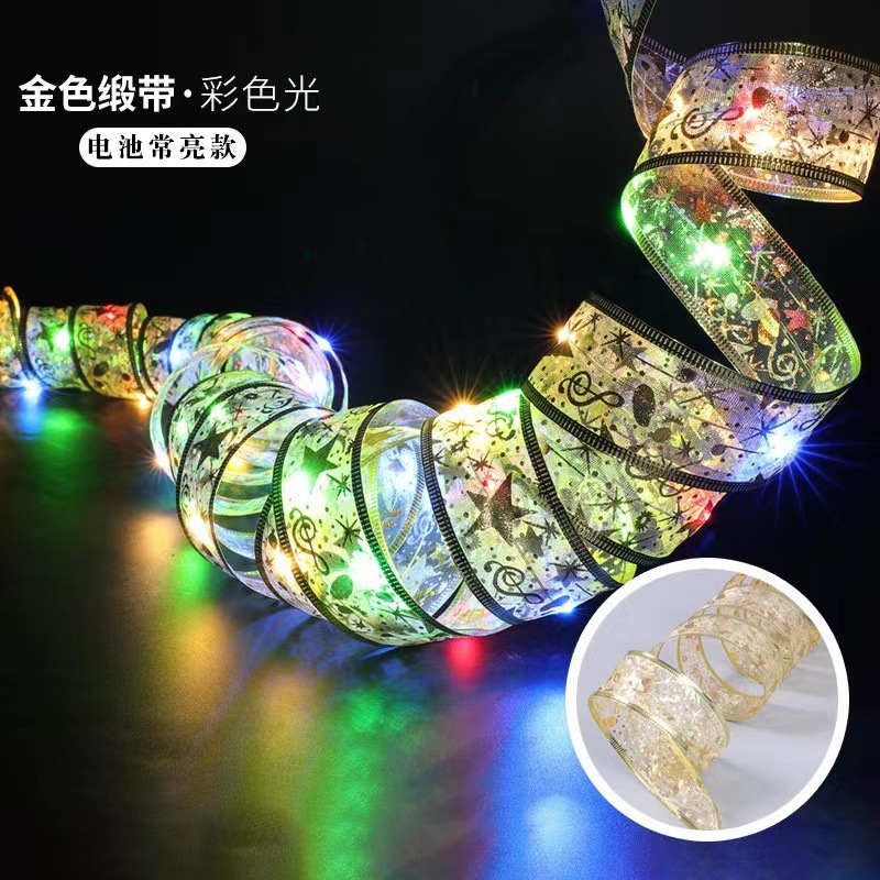 cross-border new arrival led copper wire light ribbon lighting chain bow ribbon silk lighting chain christmas tree props decorative lights full figure