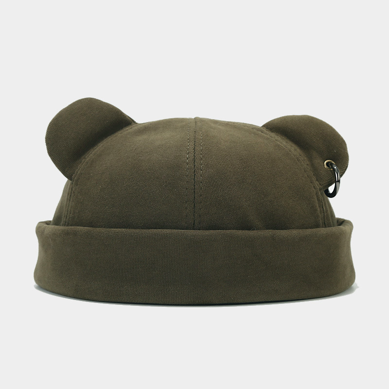 new street fashion men's bear ears yupi chinese landlord hat women's trendy korean style iron hoop hip hop brimless melon skin hat Specification drawing