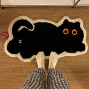 cross-border wholesale cartoon cashmere floor mat ins small black  girly bedroom long wool carpet bathroom absorbent floor mat Specification drawing