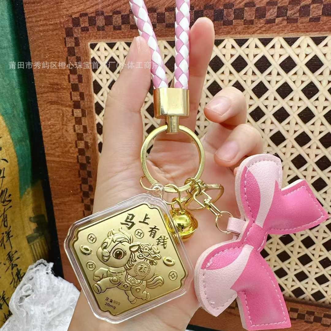 cartoon pure gold 999k  pendant gold hello mobile phone pendant keychain mobile phone charm bag pendant kitty Item Picture